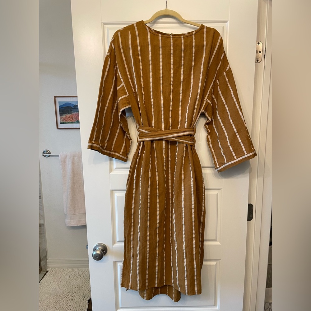 Shades of Grey by Micah Cohen - Mustard and White Dress, Small